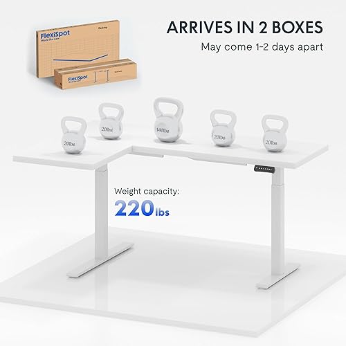 Miniatura 28 de FLEXISPOT Escritorio de esquina profesional con motor dual en forma de L, escritorio eléctrico de pie, escritorio de pie con altura ajustable, mesa