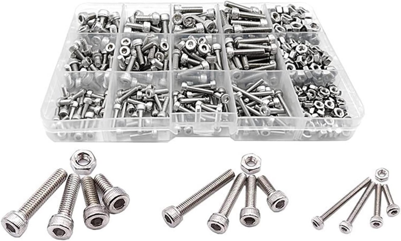 Youngran 440Pcs M3 M4 M5 Hex Socke Screw Nuts Suit Set 304 Stainless Steel Round Flat Cap Head Allen Bolt Assortment Kit with Storage Box Leisurely (Color : Cup Head)