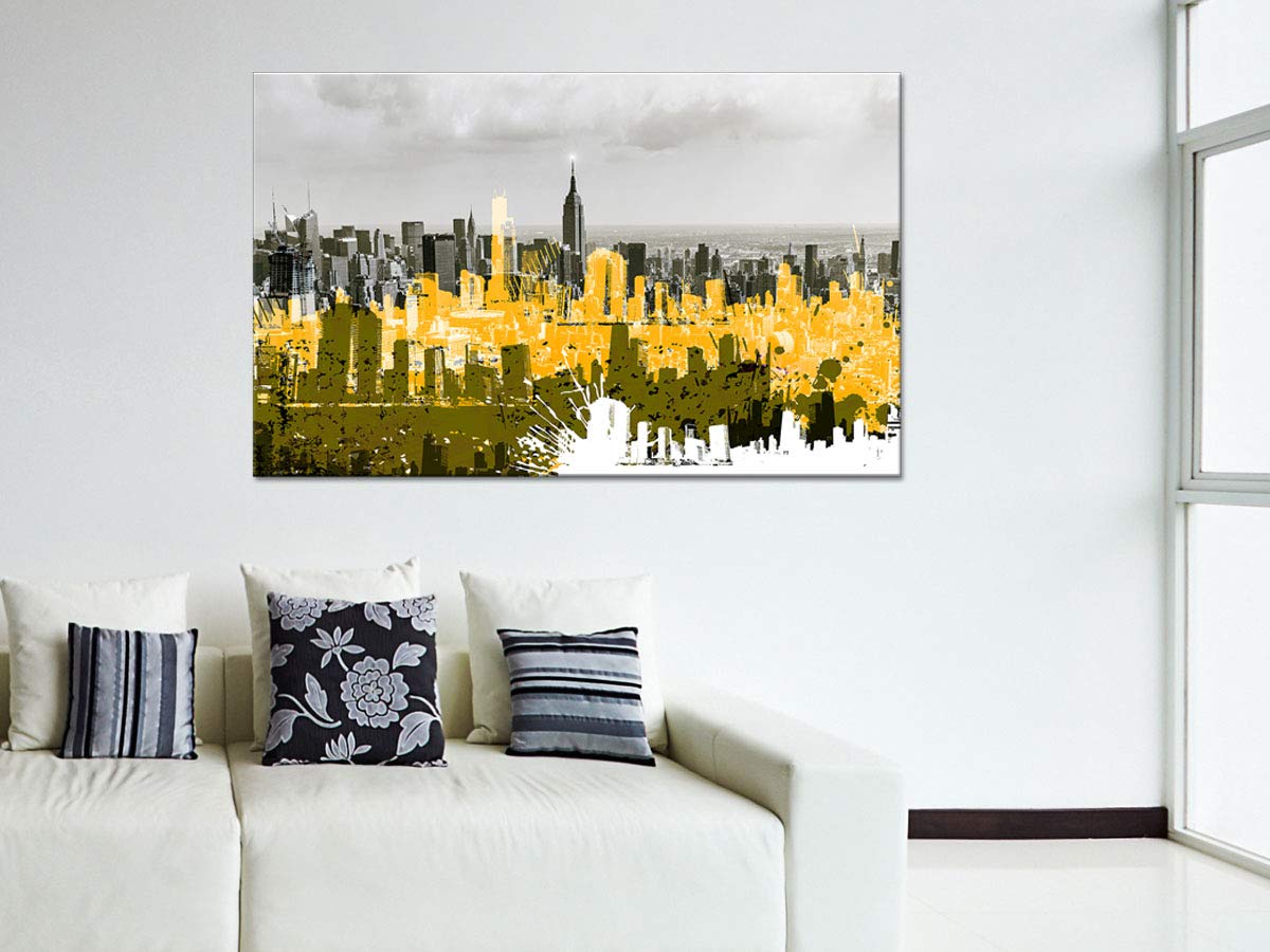 DECLINA, Decorazione da Parete, Quadro Decorativo per la casa, Quadro Decorativo da Parete per Soggiorno, Motivo: Manhattan Graffiti, 50 x 30 cm, Canvas, Giallo, 100x60 cm