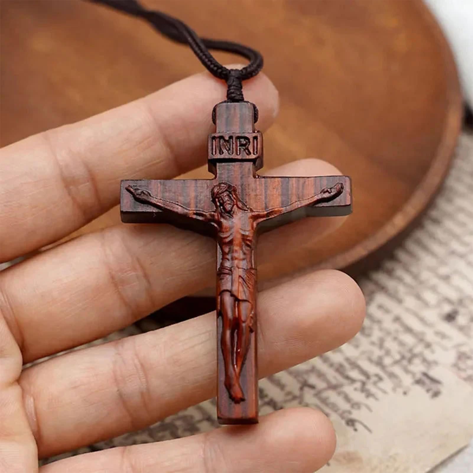 Collana Con Croce In Legno Di Sandalo - Ciondolo Crocifisso Vintage, Regolabile, Per Uomo E Donna, Regalo Simbolico