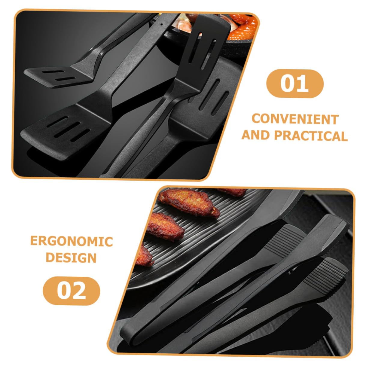 Pinza da Cucina in Silicone Nera, Set 2 Pezzi per Barbecue e Cucina | Impugnatura Comoda, Presa Sicura, per Ristorante e Banchetto, Semplice, Accessorio Pratico