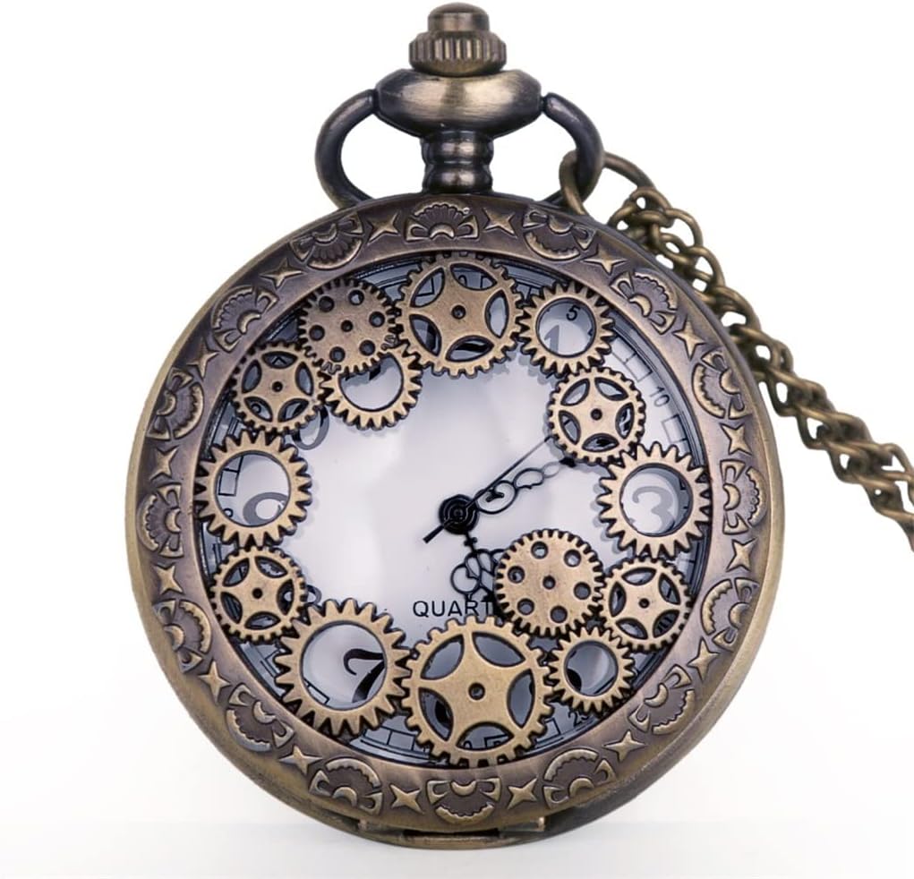SJYDQ Hollow Gear Digital Pocket Watch Quartz Necklace Pocket and Purse Watch Chain Pendant Man Woman Men's Clock : Clothing, Shoes & Jewelry