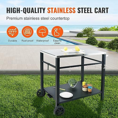 image for VEVOR Outdoor Grill Dining Cart with Double-Shelf, BBQ Movable Food Pr