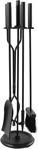 Minuteman International Neoclassic - Juego de herramientas para chimenea, 5 piezas, color negro, base redonda