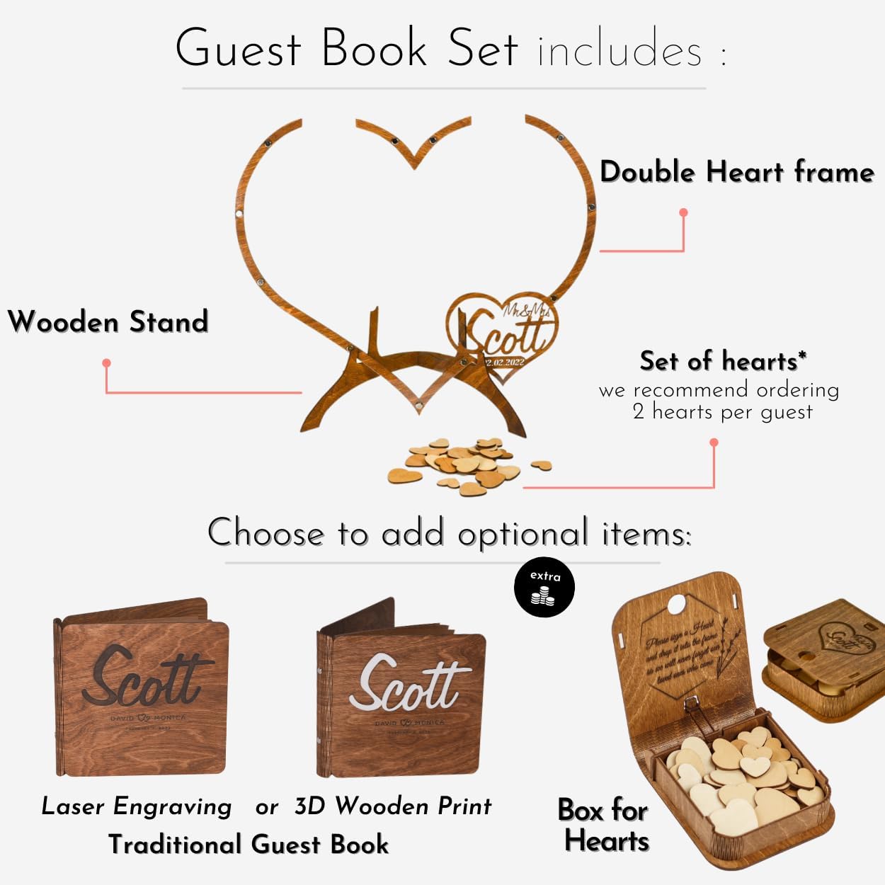 Personalized Wedding Guest Book Alternative - Rustic Wedding Decorations For Ceremony Outside - Guest Book Wedding Reception Inside - Heart Frame Guest Book Signs For Wedding Party Bridal Baby Showers