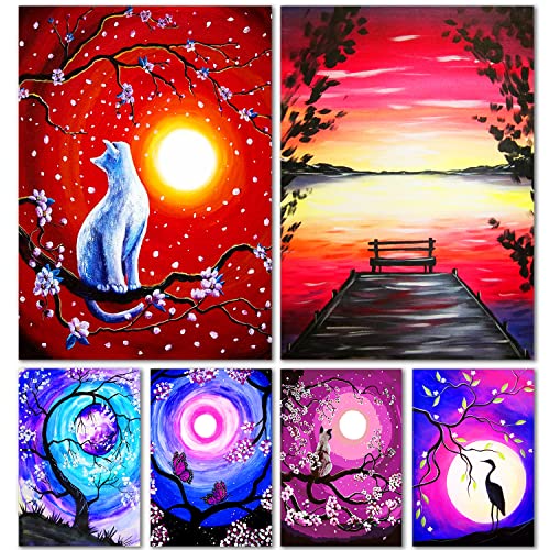 TINY FUN Juego de 6 pinturas con diamantes 5D, para adultos, niños, manualidades, para salón, dormitorio, oficina, decoración de pared, 12 x 16 pulgadas Cover