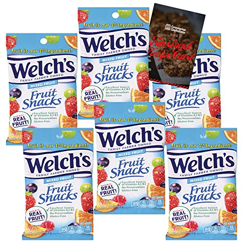 Welch's Fruit Snacks 6 Bag Bundle Pack - 6 2.25 Ounce Bags Of Welch's Mixed Fruits Flavor Fruit Snacks - Lunch Boxes, Work Desks, Road Trips, Plane Rides - Fun Homemade Snacks Recipe Card Included #TOP22