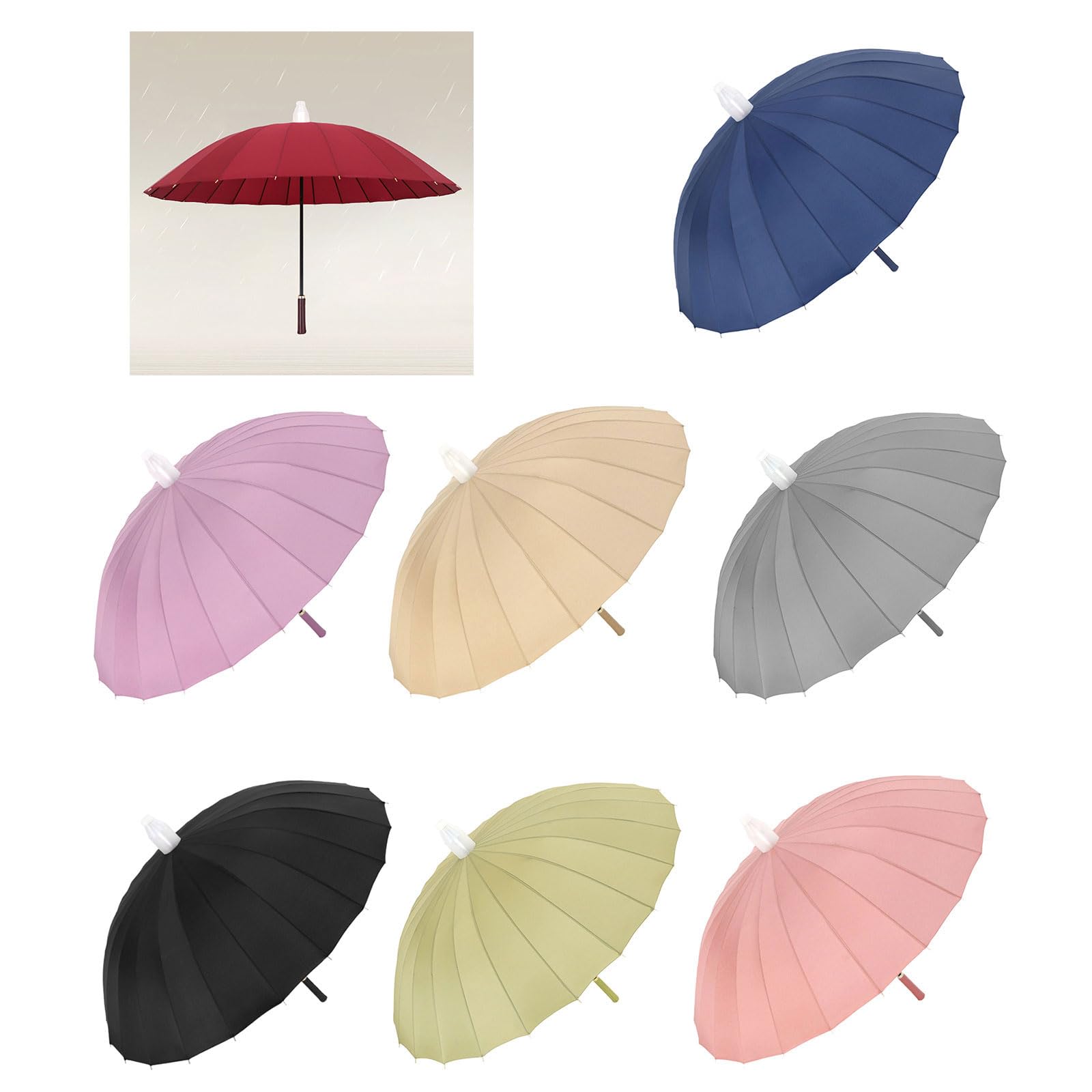 Ombrello impermeabile a colori Ombrello manuale ad apertura rapida con 24 ossa resistente al vento ergonomico manico lungo ombrello impermeabile per esterni
