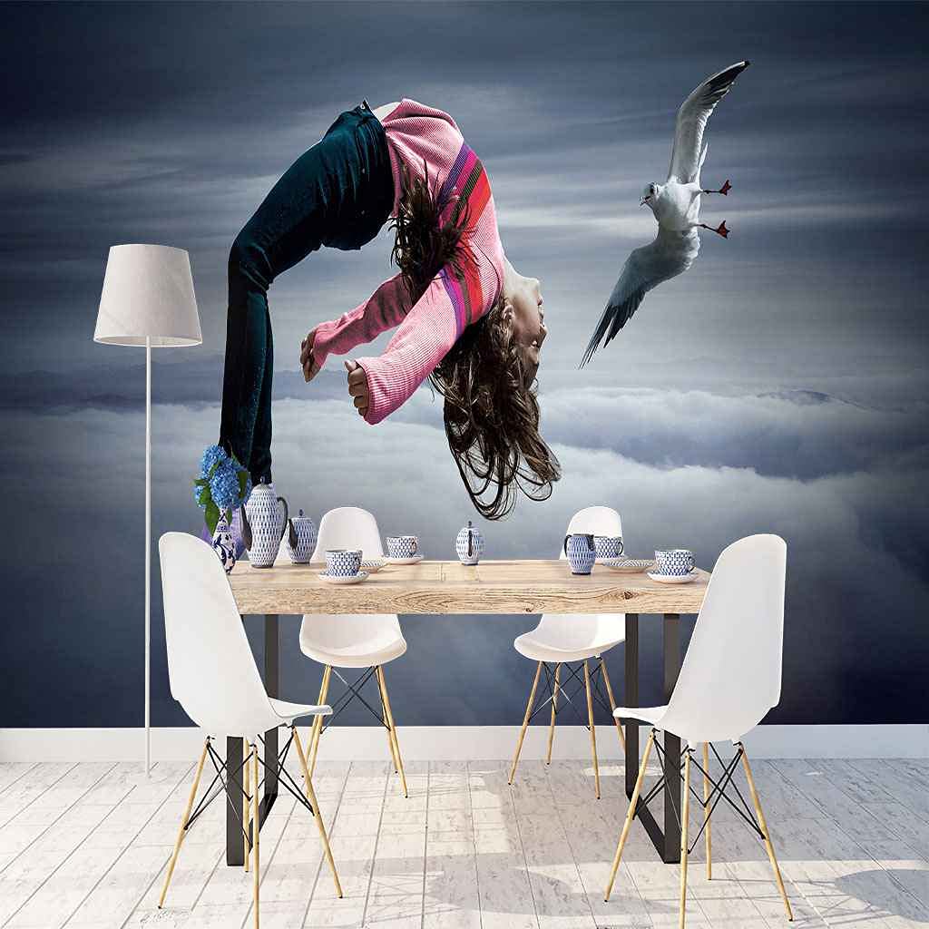 Grandes peintures murales 3D en texture canevas haut de gamme pour un salon contemporain