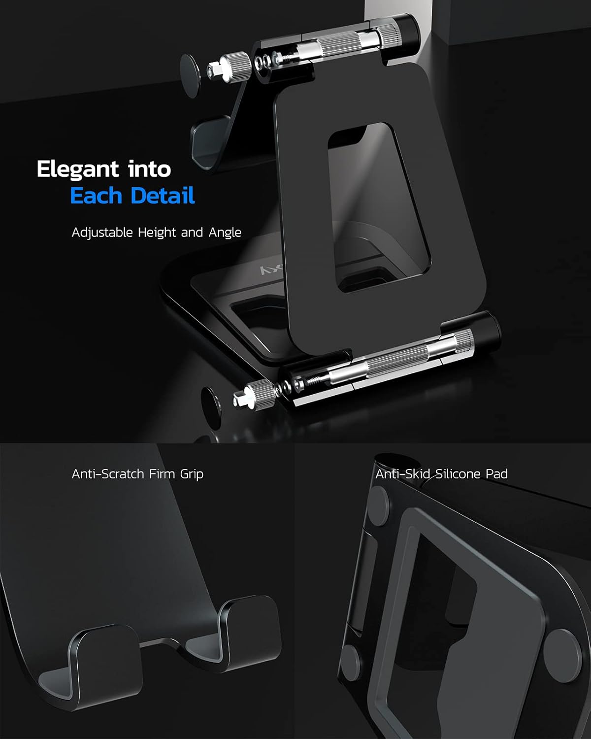 Nulaxy A5 Tablet Stand, Fully Adjustable Foldable Desktop Stand Holder Compatible with iPad Air 4/Mini, New iPad 10.2/9.7, iPad Pro 11/12.9, Samsung, Nintendo, All Mobile Devices (4-14’’) , Black : Electronics