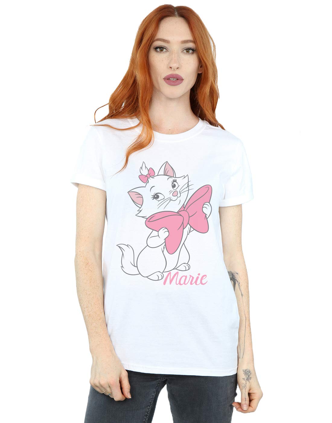 Absolute Cult Women's White Disney Aristocats Marie Bow Boyfriend Fit T-Shirt XXXX-Large
