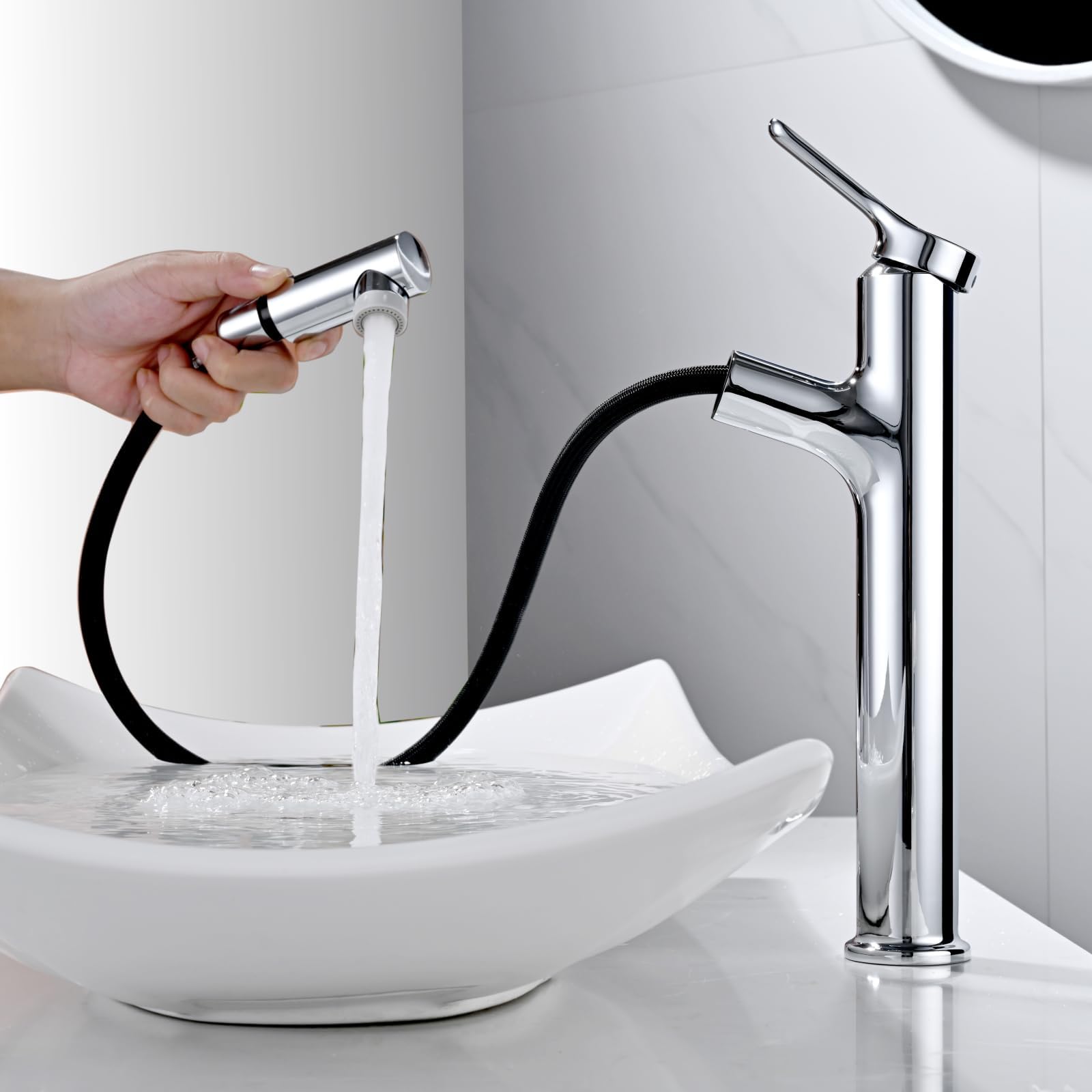 Rubinetto Lavabo Monoforo In Ottone Cromato Con Valvola In Ceramica - Miscelatore Bagno Con Maniglia Unica, Facile Installazione, Attacchi DIN 3/8'' - 4