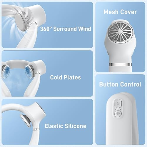Miniatura 5 de Auskang Ventilador de cuello, recargable de 4000 mAh, ajuste de 3 velocidades, manos libres, portátil, sin aspas, ventilador de refrigeración para