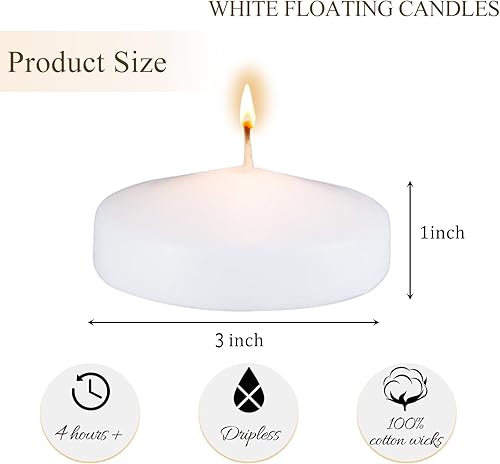 Miniatura 3 de TRIRITE 24pcs 3in White Floating Candles for Centerpieces, Unscented Floating Water Candles for Dinner Candle, Cotton Wick Candlefloating for