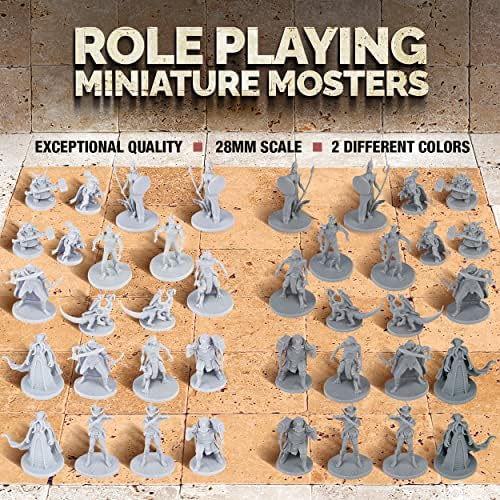 40 Fantasy Tabletop Miniatures for Dungeons and Dragons. 28MM Scaled 10 Unique Designs, Bulk Unpainted Miniatures, Great for D&D Miniatures