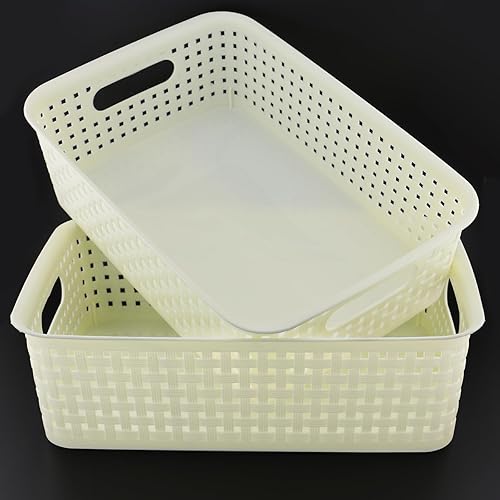 Miniatura 4 de Cestas de almacenamiento de plástico, cestas pequeñas de despensa para organizar, cestas organizadoras tejidas para estantes, organizador y