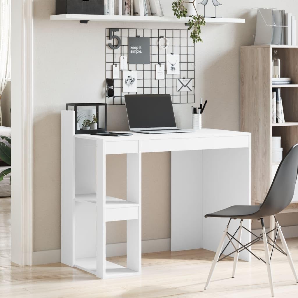 Scrivanie Per Cameretta Scrivania Gaming Tavolo Consolle Scrivania Da Gaming Scrivania Ufficio Bianca 103,5x56,5x94 cm in Legno Multistrato per Soggiorno Studio Sala Studio Camera Da Letto