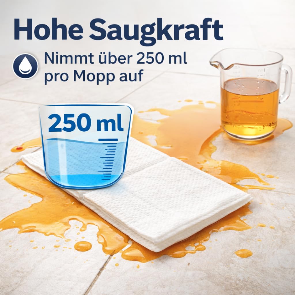 Fregona desechable de 42 x 13 cm – 100 unidades (20 x 5) en caja – Alta absorción > 250 ml – 3 capas de microfibra – para gastronomía, industria y limpieza – 2,3 kg aprox