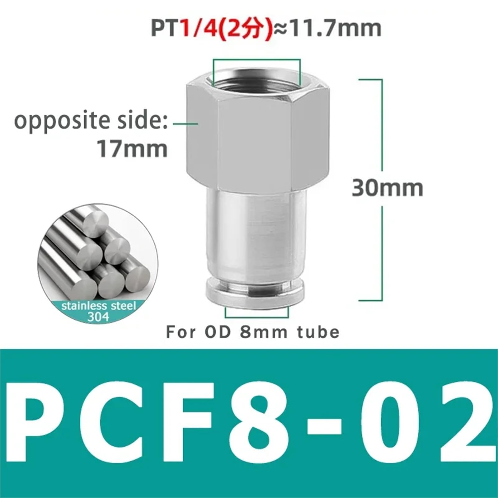 Złącze pneumatyczne 304 stal nierdzewna PCF 0.3 cm 0.6 cm 1 cm 1.3 cm gwint wąż pneumatyczny rura szybkozłączka 10 szt. (PCF8-02)
