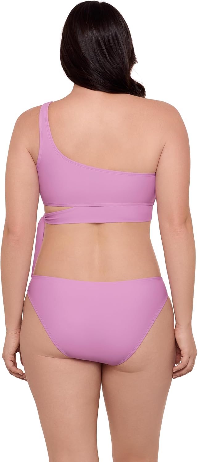 Aqua Green Women's Tie Side One Shoulder Bikini Set with Removable Cups and Cheeky Hipster Bottoms