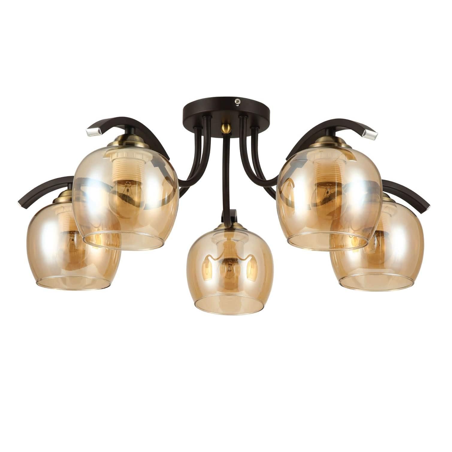 Tekled Rose Glass Shade Amber Glass Black Semi-Flush Ceiling Light E27 - Modern / Lamp Size 5