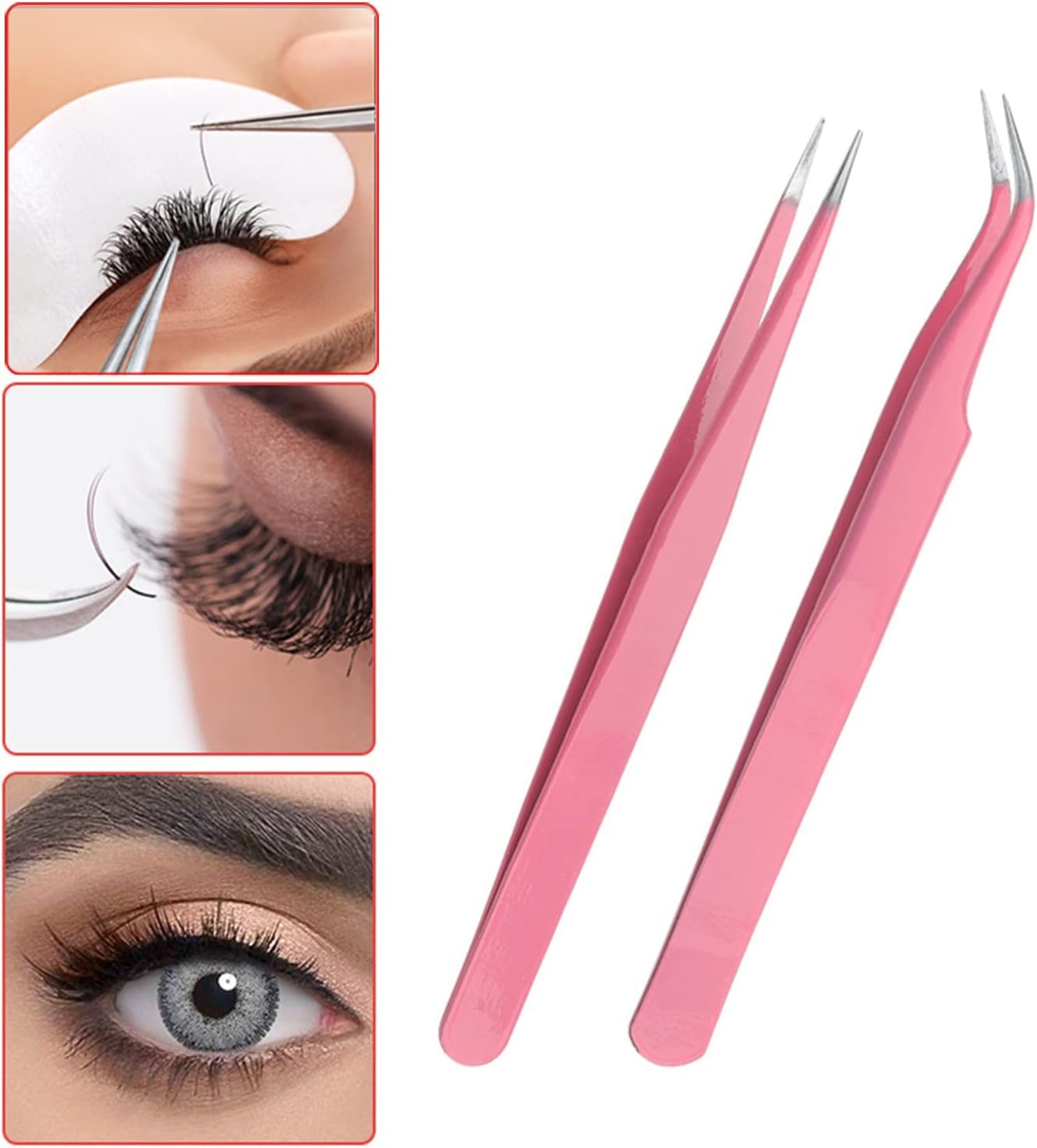 FYB Wimpern-Pinzette Aus Edelstahl – 2 Stück, Gebogener Kopf, Für Falsche Wimpern & Augenbrauen