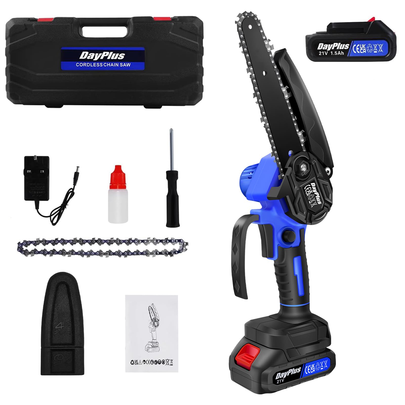 Mini Chainsaw Cordless 6 inch 21V Battery Powered Chain Saw with Battery and Charger, Security Lock, Handheld Electric Chainsaws for Tree Trimming Branch Wood Cutting Garden Pruning, One-Hand Operated