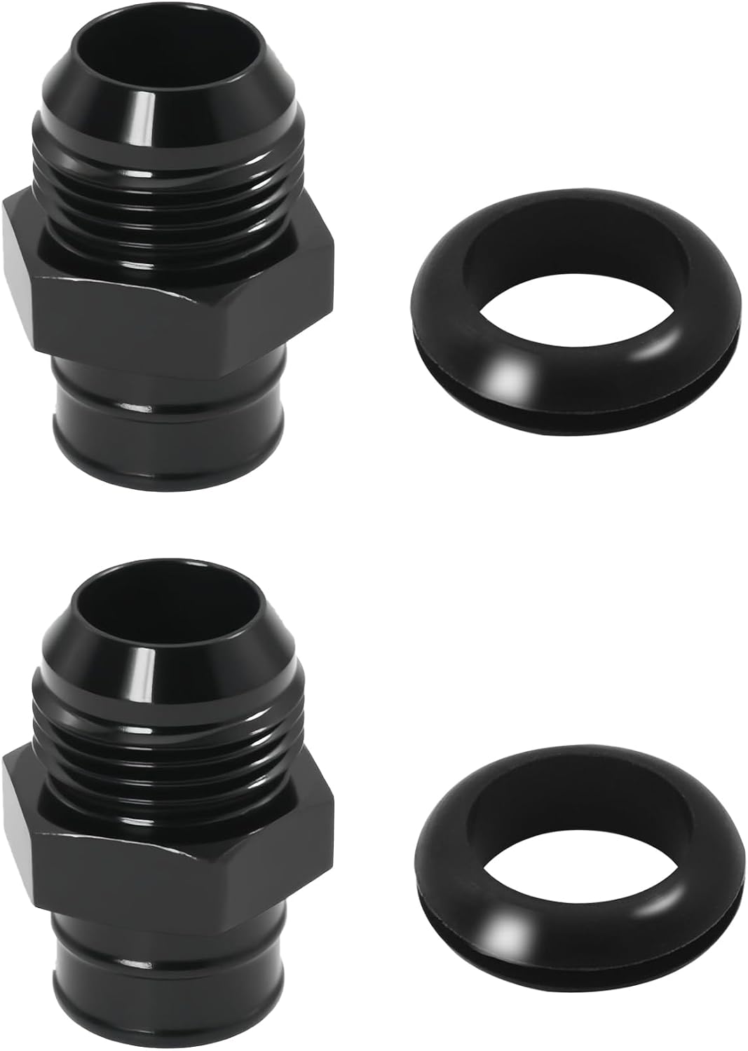 2Pcs 10AN Aluminum Valve Cover Adapter With Sealing Grommet‌ Compatible With GM LS Engines,Black