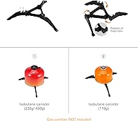 Vista 7 de Odoland Utensilios de cocina para camping con estufa, mosquetón, soporte para cartucho trípode y taza de acero inoxidable, soporte para tanque, kit