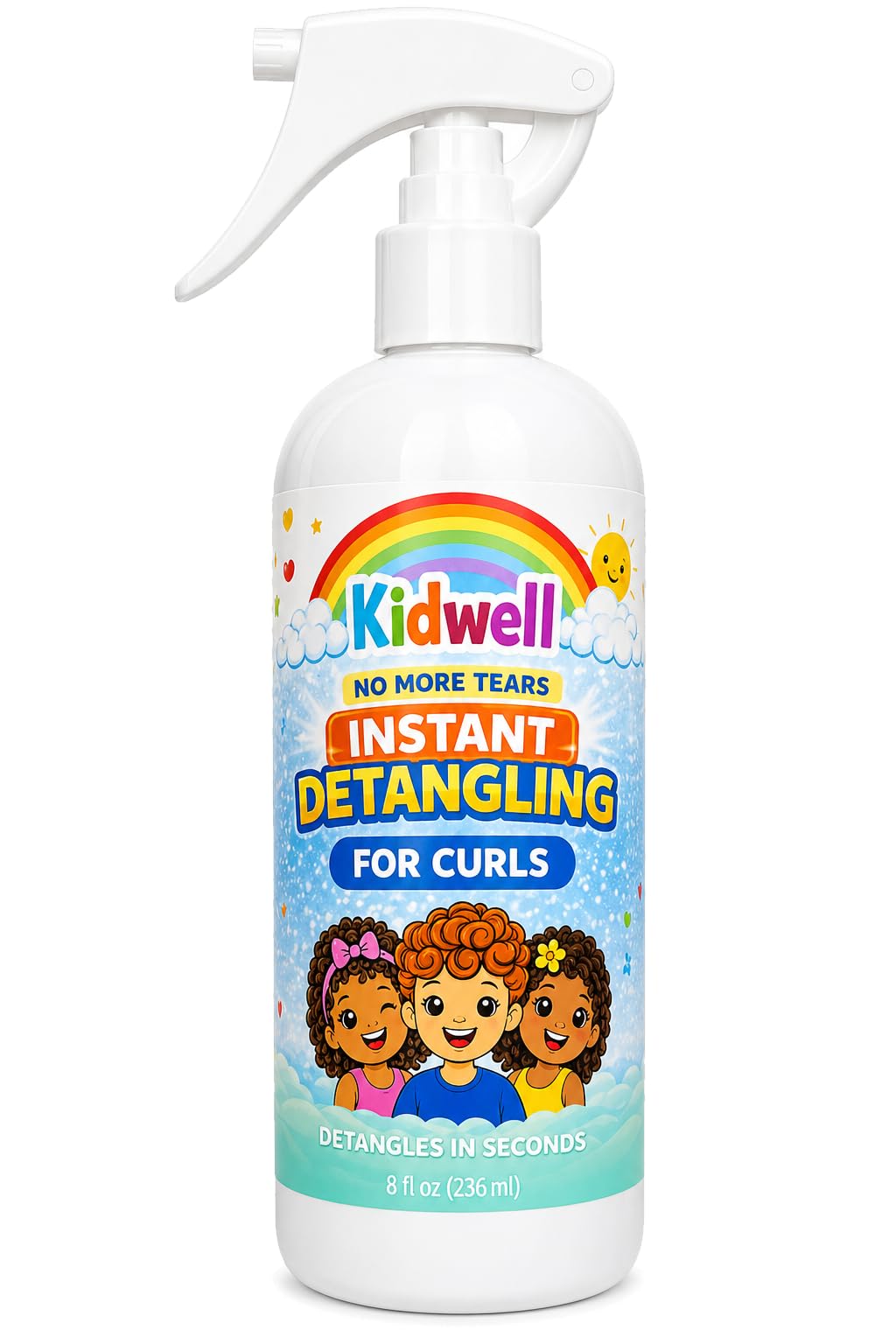 Kidwell kids Detangler Spray & Leave-In Conditioner, No Tears formula 8 oz