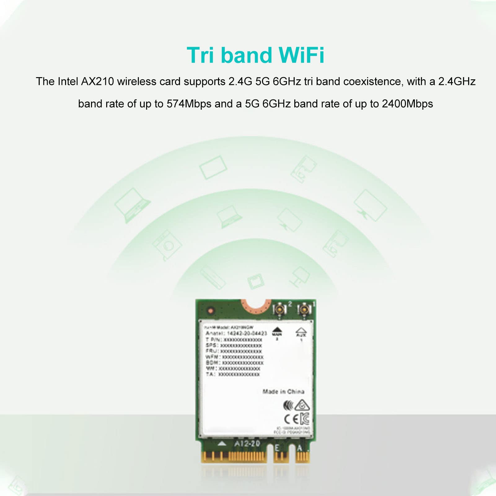 Scheda di Rete Wireless, Modulo Scheda di Rete, Gigabit Tri Band WiFi 6 Generazione 802.11AX Standard 6GHz 5GHz 2.4GHz M.2 NGFF Modulo Scheda Wireless