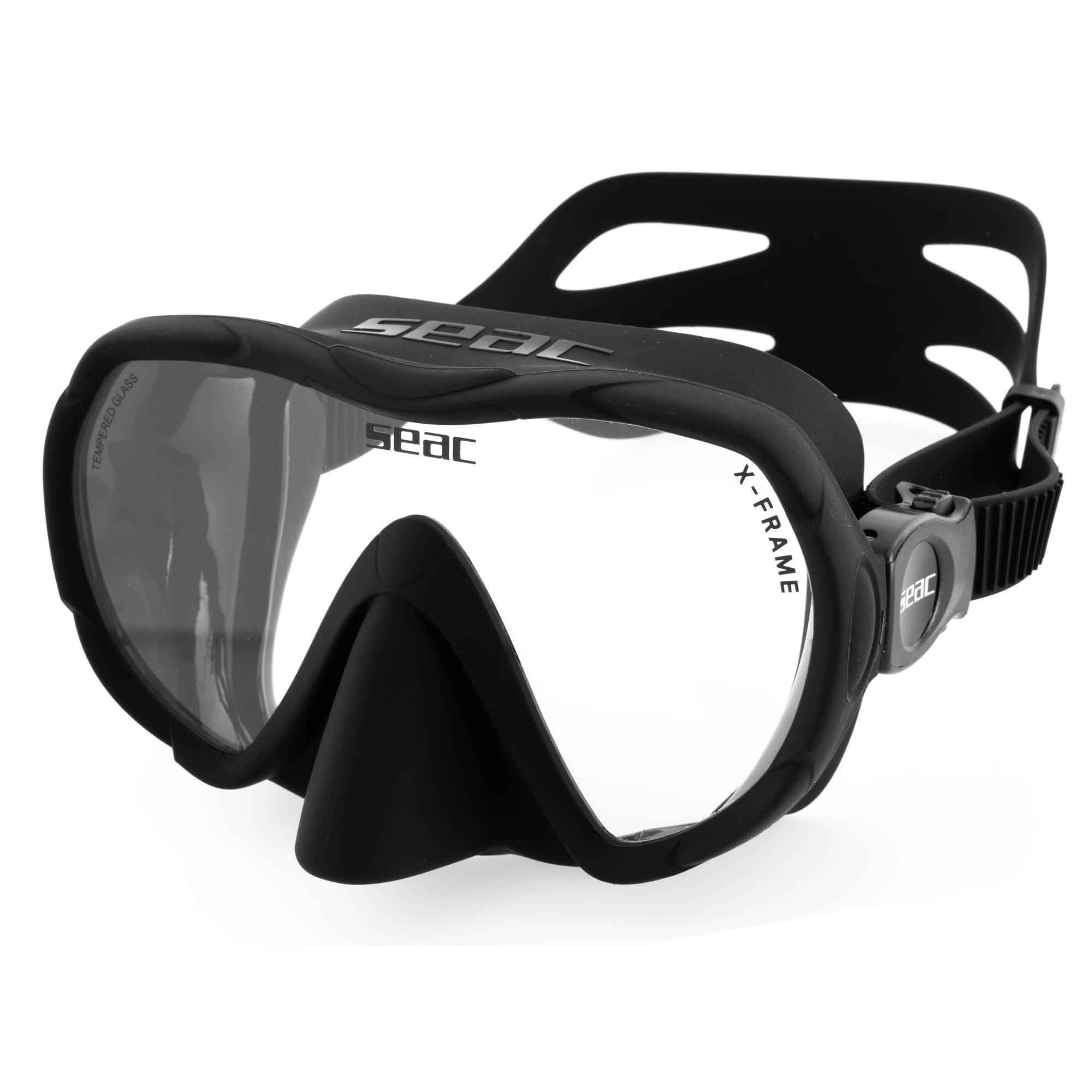 SEAC Set Bis X-Frame Dry -Schnorchelset für Erwachsene mit Frameless-Maske mit Einscheibenglas aus gehärtetem Glas und Dry-Top-Schnorchel