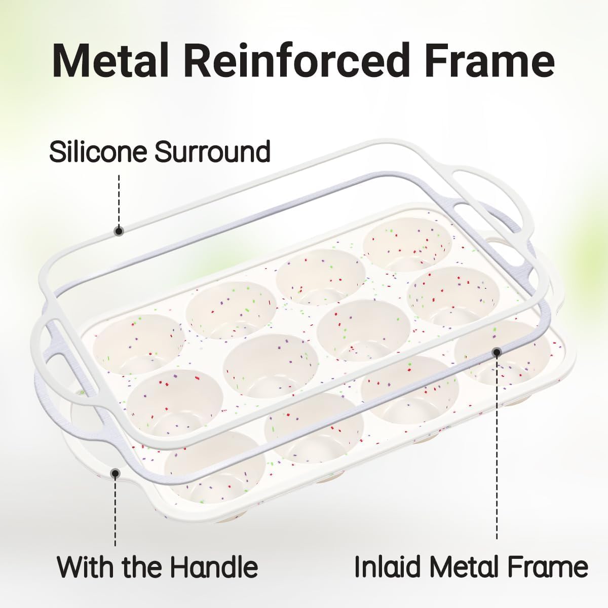 Silikon-Muffinformen zum Backen, metallverstärkter Rahmen, 12 Tassen, normale Größe, Silikon, antihaftbeschichtet, Muffinform zum Backen von Muffins, Cupcakes, Frittatas, BPA-frei, Silikonformen