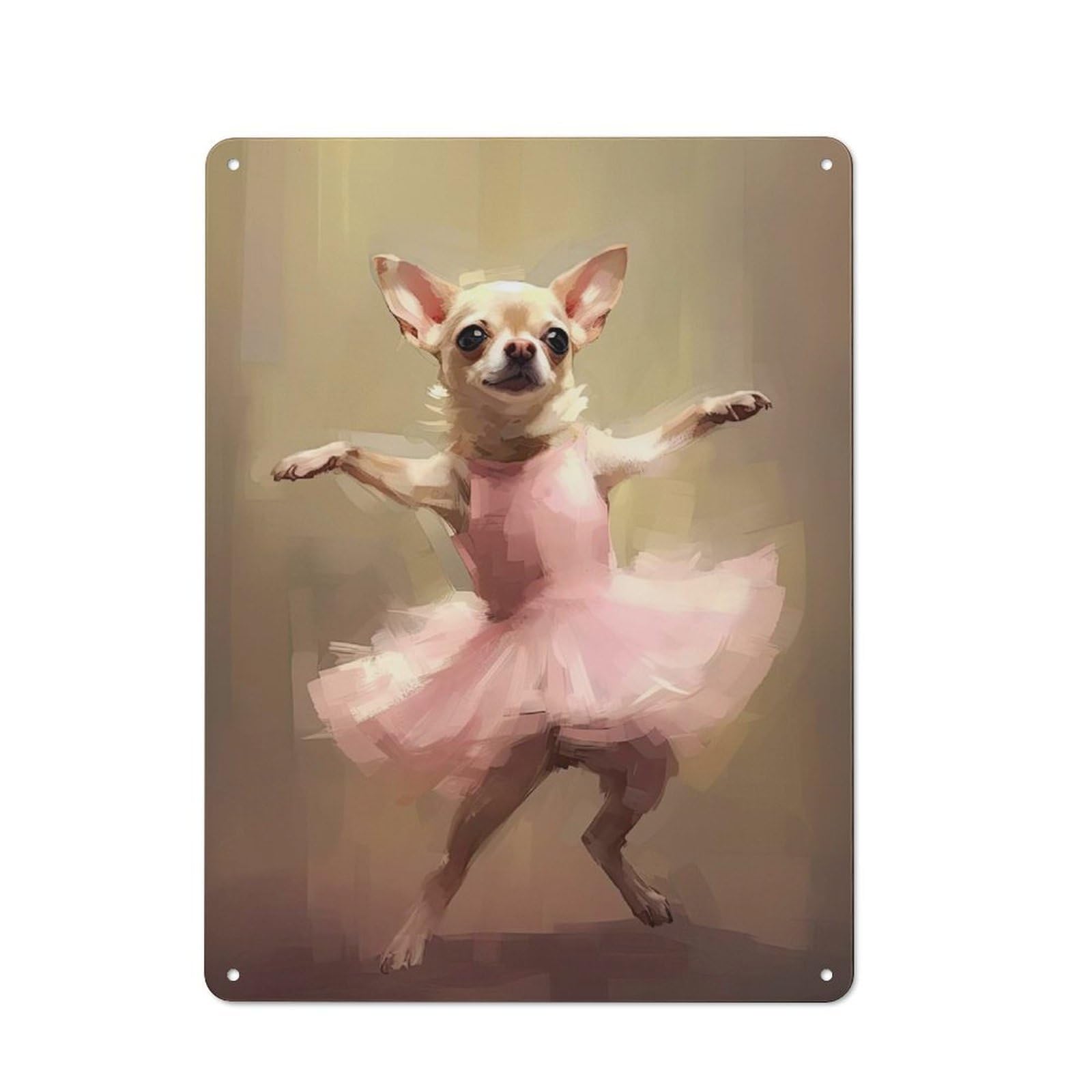 Junmoney Style Tin Sign 40X30cm With Chihuahua Ballerina For Workshop Wall, Rustic Decor, Suited To Workshop Decor Fans