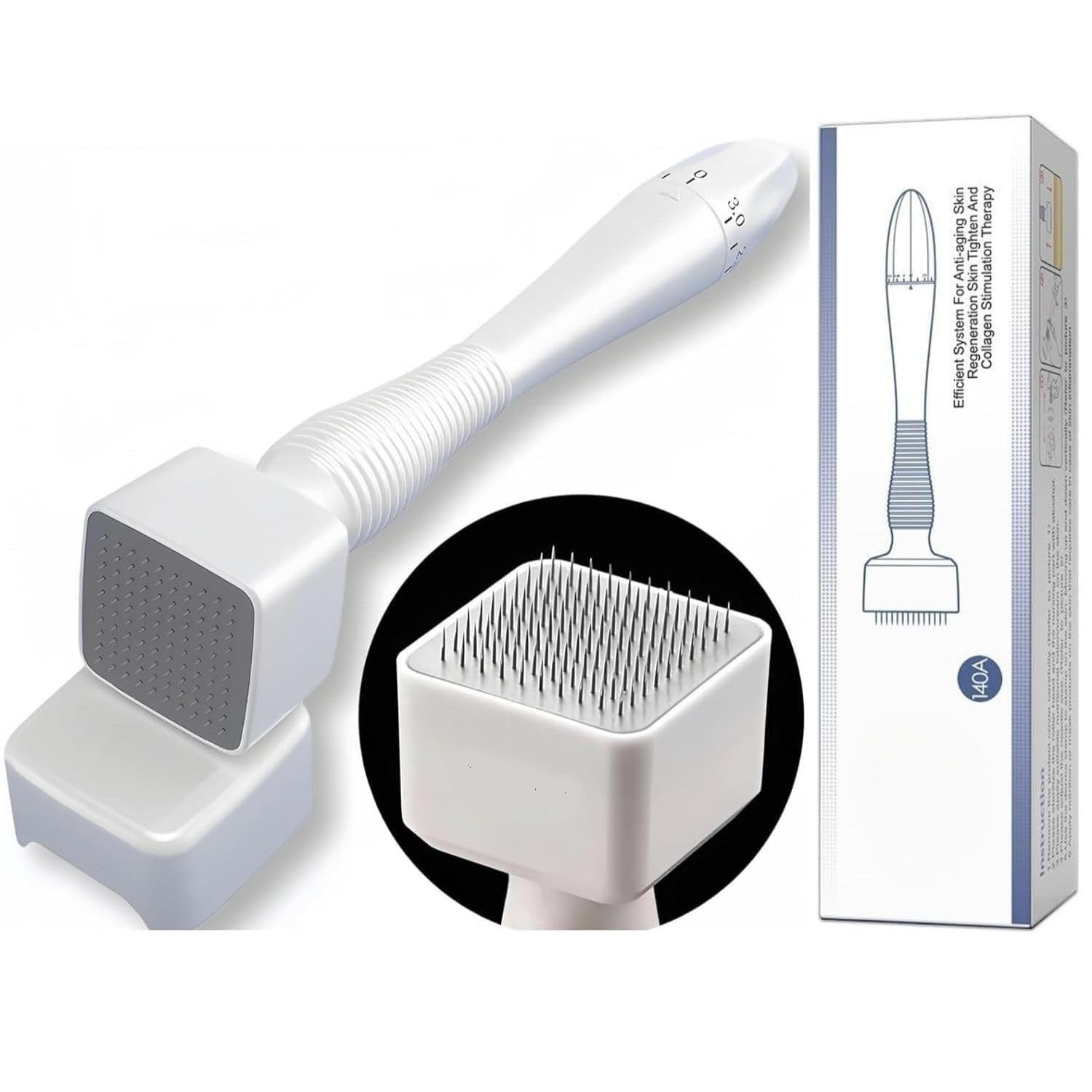 Wazdorf Derma Stamp For Hair & Beard Growth, 140 Microneedling Titanium Coated Adjustable Needles 0.25mm to 3mm For Facial Spa, Derma Roller Kit for Skin Repair, Reduces Acne Scars, Safe Reusable Pen-image-16