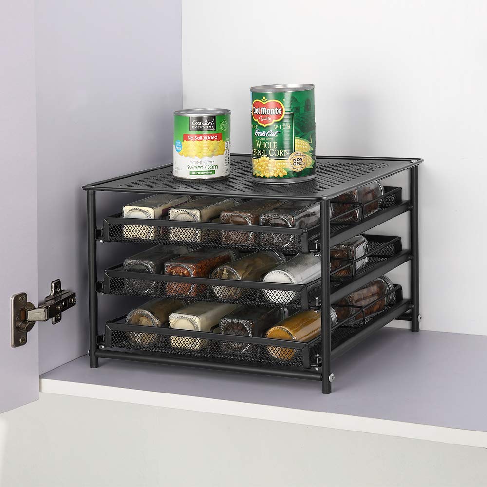 Spice Rack Drawer Organizer 24Bottle Stackable Pull Out Spice Shelf
