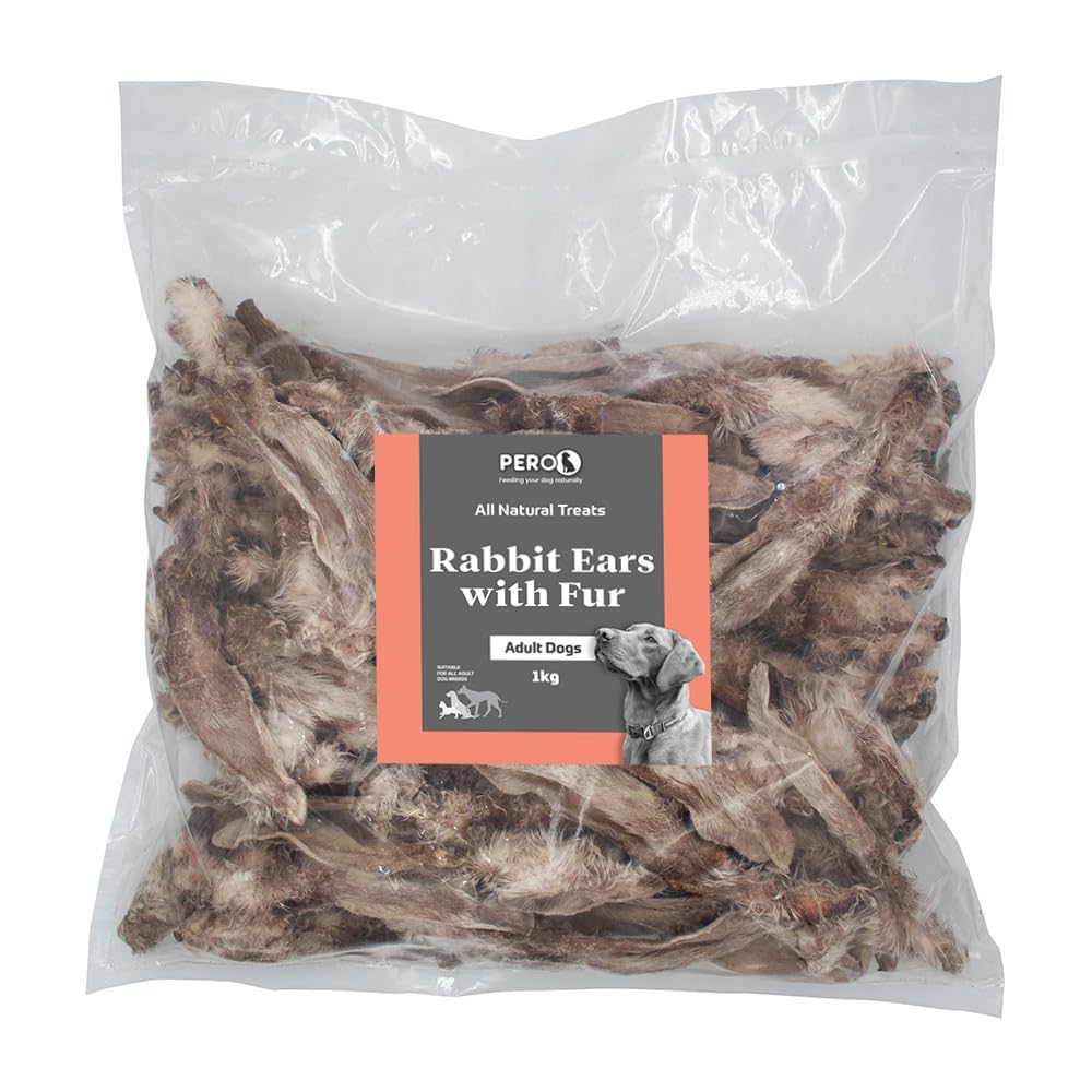 Pero Natural Dog Treats – Rabbit Ears with Fur – 100% Rabbit, High Protein, Low Fat, Natural Dental Chew – 1kg Pack