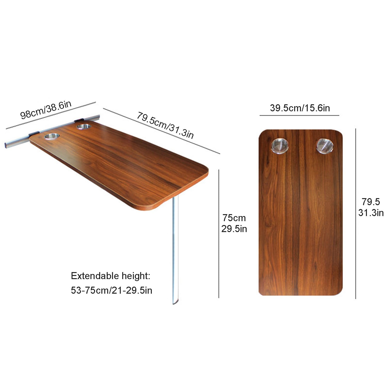 Wohnmobiltische, Wandmontierter Klapptisch mit Teleskopbeinen und Getränkehalter für Camper, Wohnmobile, Wohnwagen und Yachten(Brown)