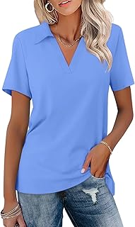 Camisas tipo polo de manga corta con cuello en V para mujer, camisetas casuales sueltas para verano