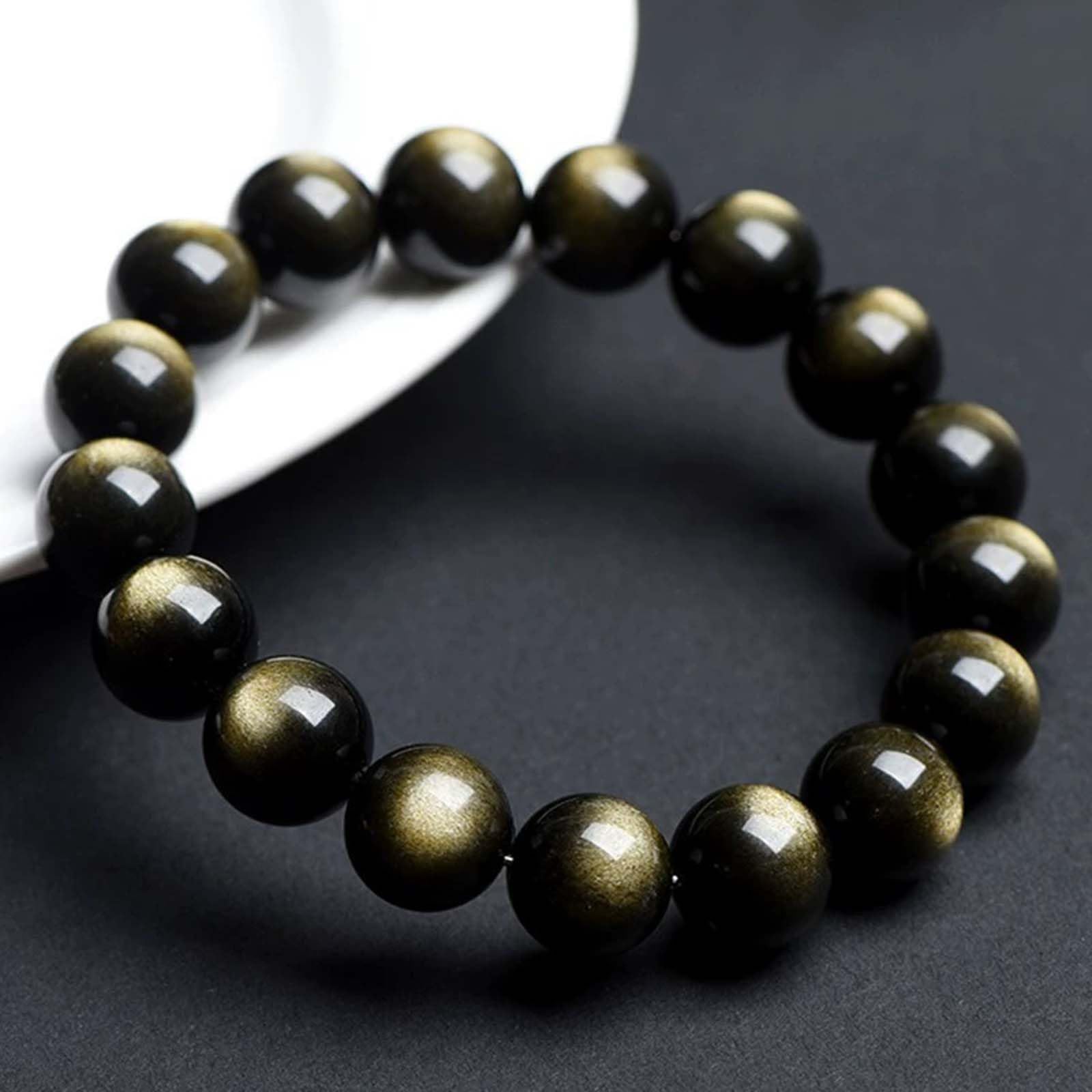 Pulsera de Cuentas Redondas elásticas de obsidiana Dorada Natural