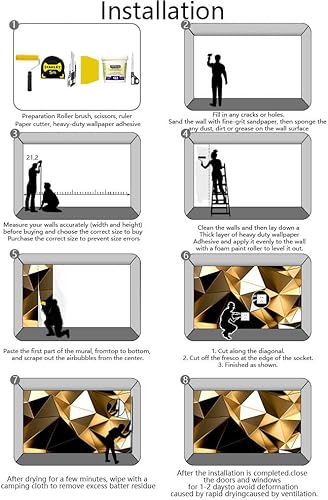 Miniatura 4 de Wmjurel Papel tapiz dorado con líneas geométricas 3D para murales de pared de fondo grande, para pared de fondo de sofá, pared de fondo de TV (no