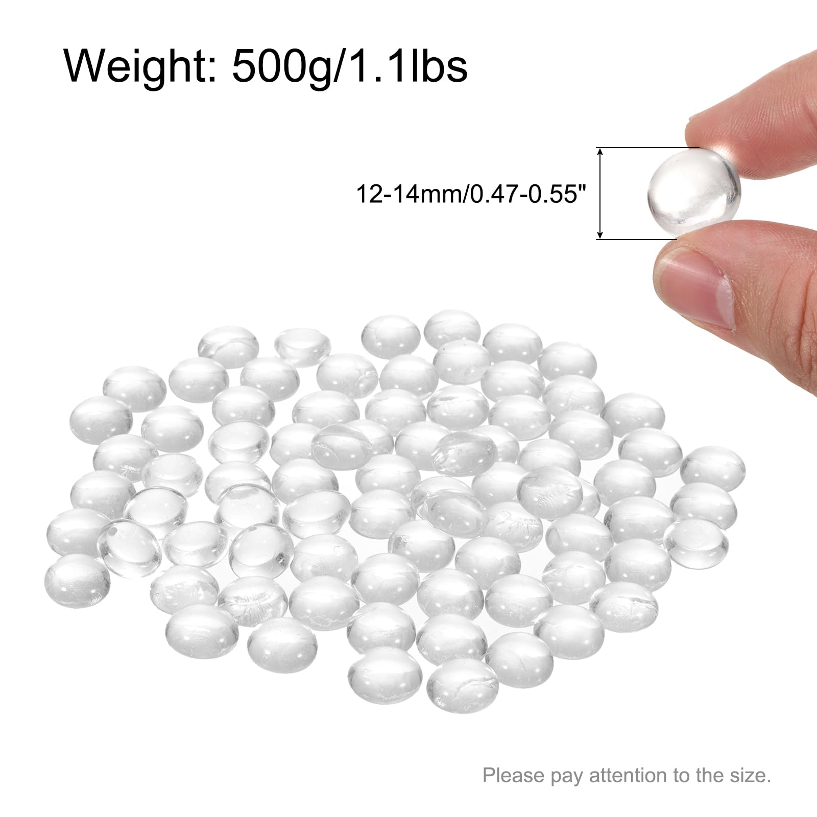 MECCANIXITY Cuentas de cristal, 100 piedras preciosas de cristal plano, transparentes, 1 libra (0.4-0.55 pulgadas), guijarros de cristal para rellenar jarrones, decoración de acuarios, manualidades