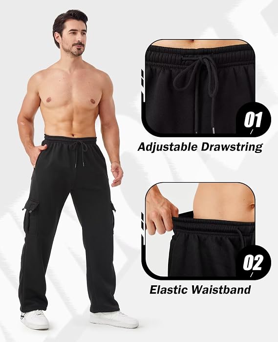 3 Pack Mens Cargo Joggers Relaxed Fit Mens Joggers Bottoms with Pockets, Tracksuit Bottoms Men Cargo Trousers Fleece Sweatpants Hiking Tactical Workout Pants