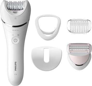Philips Series 8000 Epilator, Wet and Dry Cordless Hair Removal for Legs and Body with 5 Accessories, Including Shaver Head - BRE710/01