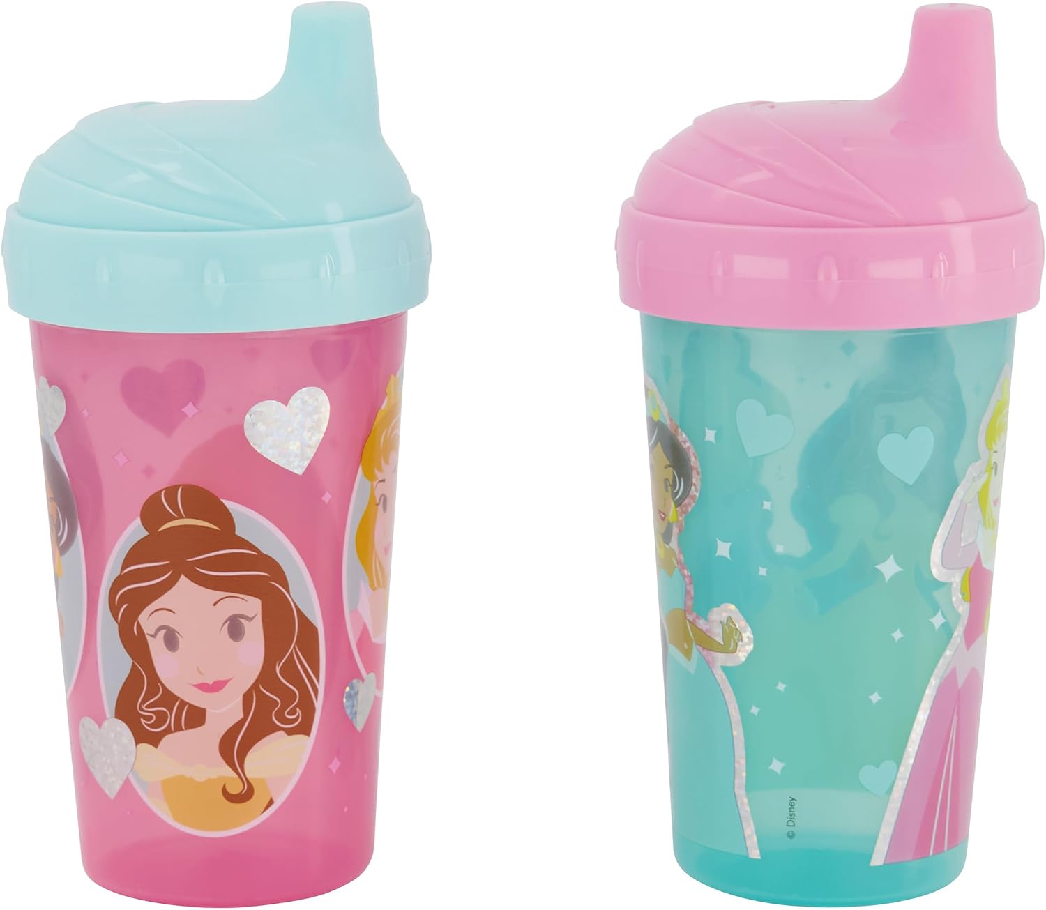 Disney Toddler Sipper Cups for Girls | 10 Ounce Princess Sipper Cup Pack of Two | Durable Blue Leak Proof Travel Water Bottle for Toddlers
