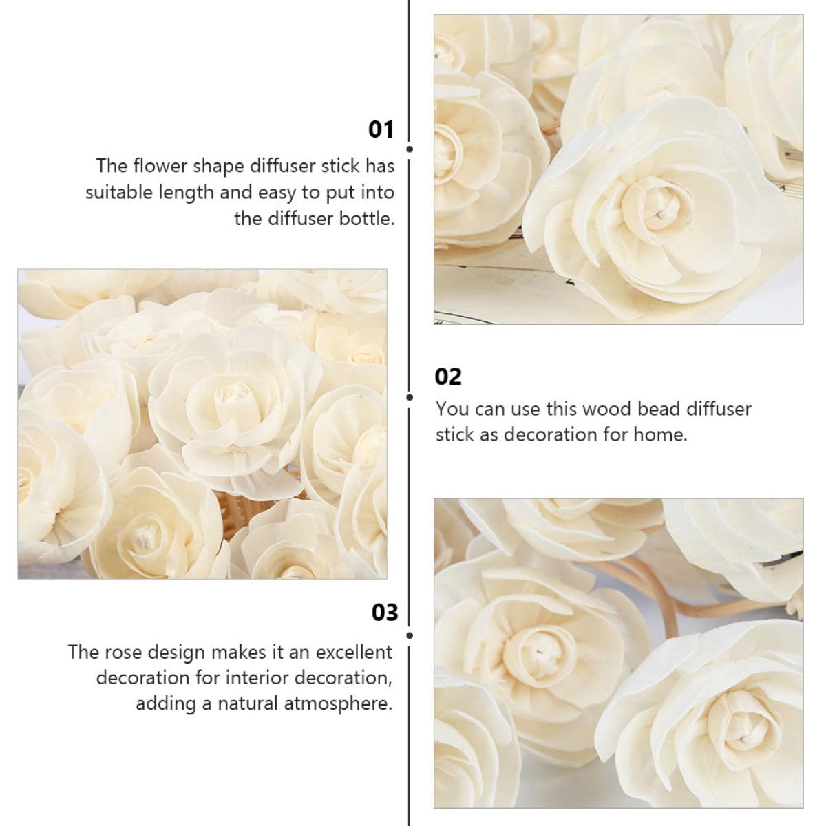 VICASKY Bâtonnets Aromatiques en Rotin Forme Fleur pour Diffuseur de Parfum, Lot de 6 Pièces, Libération D'huile Essentielle, Décoration Intérieure Cuisine et Hôtel