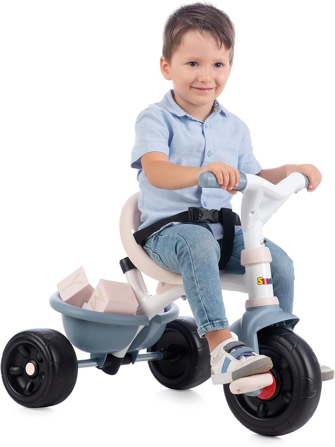 Smoby - 740416 Be Fun Comfort Blue Tricycle - Children's Bike from 10 Months - Evolutive - Parental Cane with Bag - Safety Bar - 740416