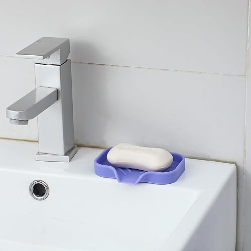 Vista 372 de Jaboneras de baño de silicona con boquilla de drenaje, organizador de fregadero de baño y cocina, soporte para esponja, bandeja de jabón para Gris