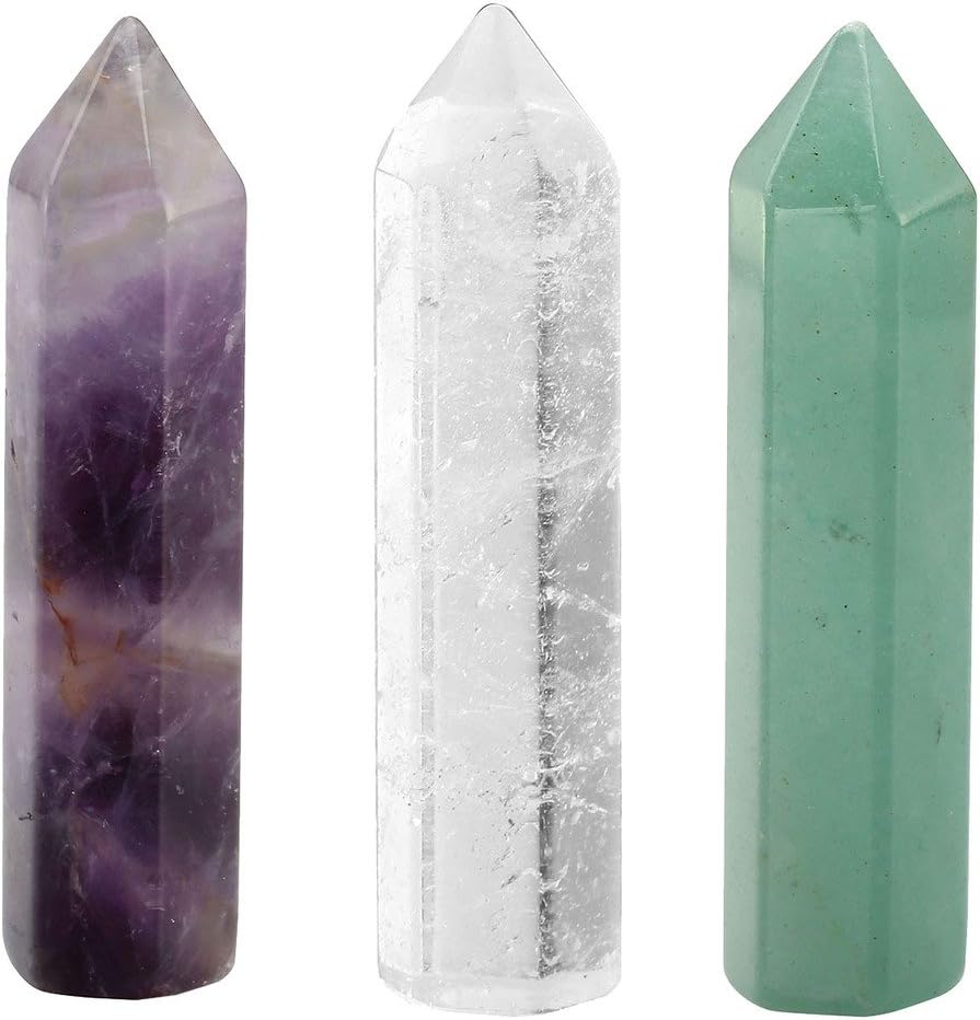 Jovivi 3-8pcs 45mm Chakra Crystals Quartz Healing Wands Kit Reiki Tumbled 6 Facet Single Point Stones Bohemian Meditation Set