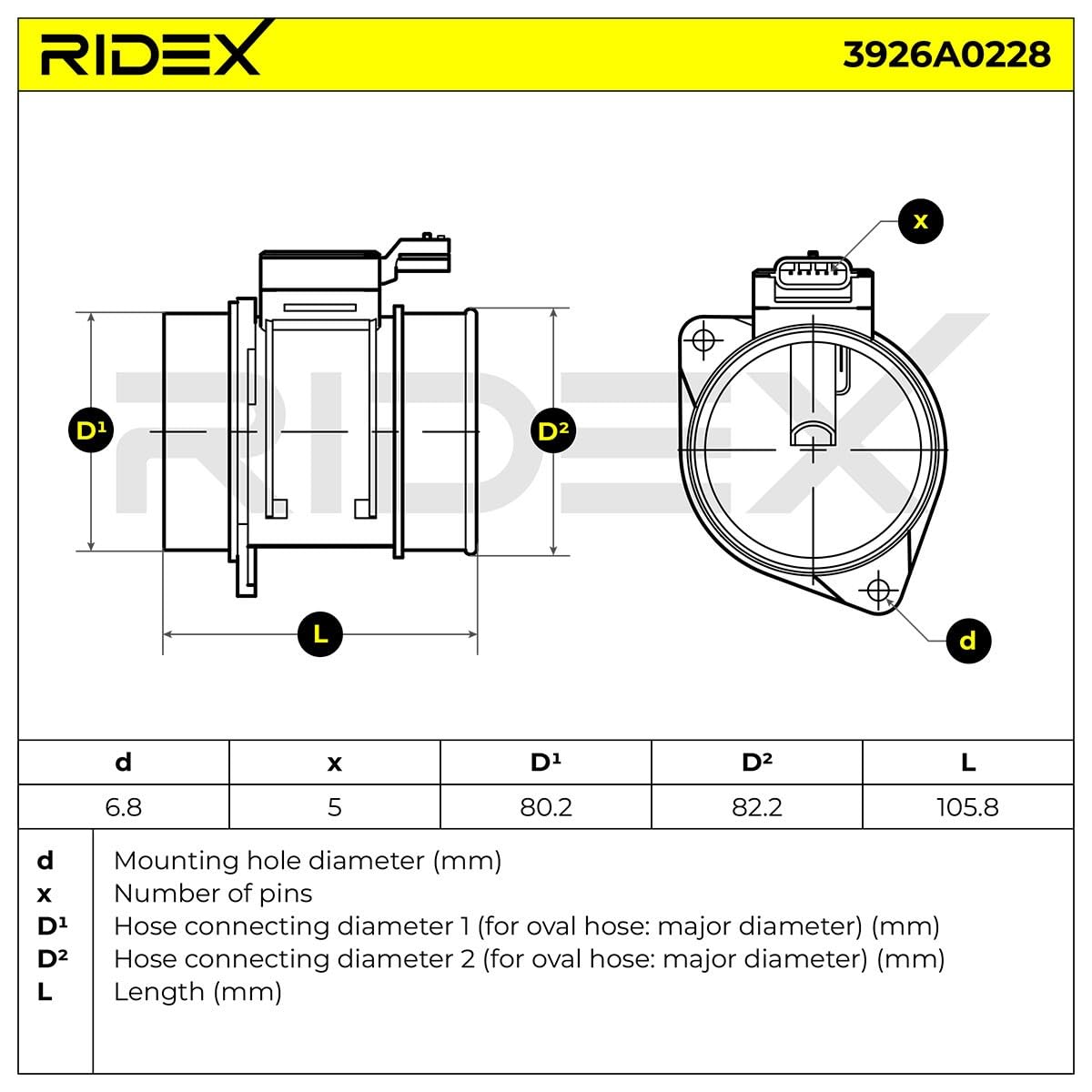 RIDEX 3926A0228 Débitmètre d'air Compatible avec RENAULT Espace 4 JK, JK0/1